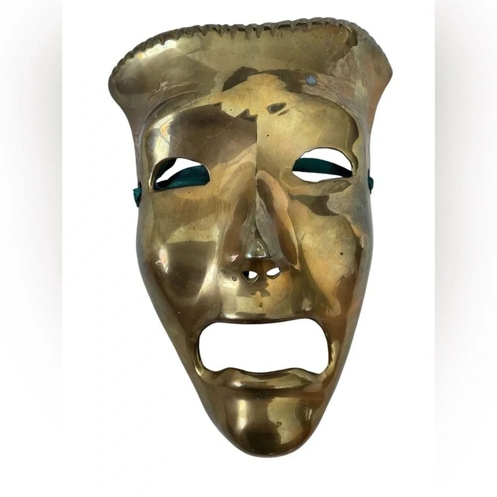 Vintage Brass Theater Mask Wall Decor Comedy Tragedy Drama Face